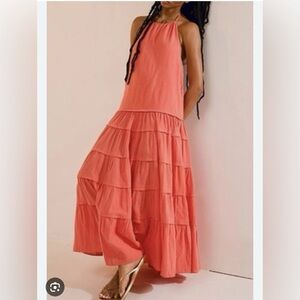 Free people somewhere sunny coral midi dress nwt small